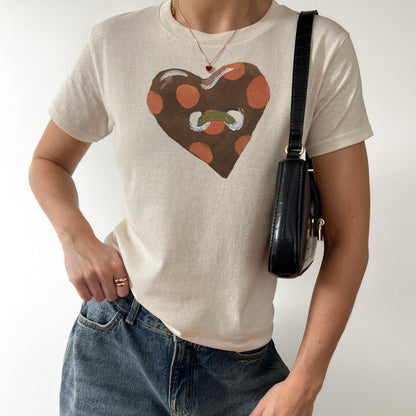 ‘CUTE AS A BUTTON’ brown detail baby tee