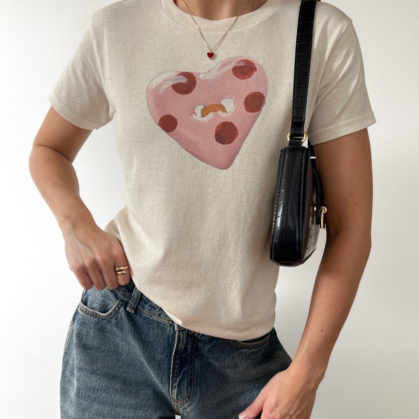 ‘CUTE AS A BUTTON’ red detail baby tee